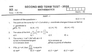 12th Maths 2nd Mid Term Test 2024 Madurai District NGHSS [upl. by Inkster70]