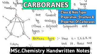 CARBORANES  Closo amp Nido Types  Preparation Properties amp Structure of Carboranes  mscnotes [upl. by Ymiaj396]