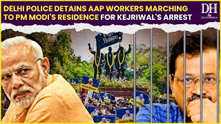 Delhi Police detains AAP workers marching toward PM Modi’s residence against Kejriwal’s arrest [upl. by Goetz]