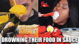 MUKBANGERS DROWNING THEIR FOOD IN SAUCE compilation [upl. by Patterson]