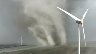 INCREDIBLE TORNADO VS WIND TURBINE DRONE FOOTAGE [upl. by Hailat753]