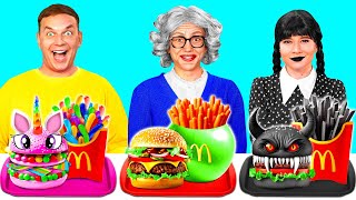 McDonalds Wednesday vs Grandma Cooking Challenge by BaRaDa Challenge [upl. by Ellinnet]