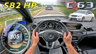 582HP C63 AMG 62 V8 w HEADERS is ABSOLUTELY CRAZY on the AUTOBAHN [upl. by Nikita]