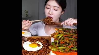 Black Bean Noodles Beef Kimchi and Eggs ❤️ asmr mukbang bigbites spicy noodles Fumeyamyam [upl. by Jenei]