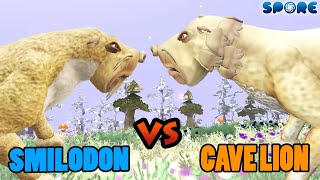 Smilodon vs Cave Lion Prehistoric Beast Battle S2E7  SPORE [upl. by Marijo]