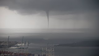 Tornadic Waterspout Comes On Shore Port of Miami FL  6292021 [upl. by Rdnaskela]