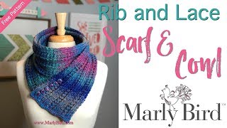 Easy Beginner Knit Super Simple Rib and Lace Scarf Cowl [upl. by Sihunn85]