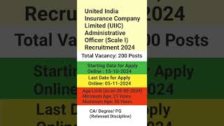 UIIC Administrative Officer Scale I Recruitment 2024  Job Notification [upl. by Llenoj]