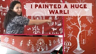 I Painted A Huge Warli Painting  Warli Painting On A Fabric [upl. by Lissy]