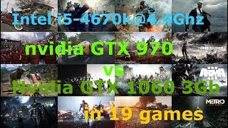 GTX 970 vs GTX 1060 3Gb i54670k44Ghz HighUltra settings 1080p in 19 games [upl. by Millhon]