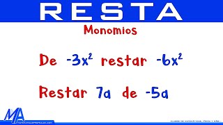 Resta de expresiones algebraicas  Ejemplo 1 Monomios [upl. by Anoiek]