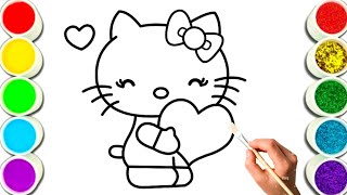 Hello Kitty with Heart Drawing Painting and Coloring for kids and toddlers hellokitty [upl. by Neesay328]