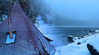 Hot Tent Camping In A Snowstorm [upl. by Anerac]