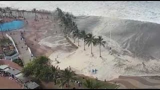 Japan Tsunami Caught On Camera  Ocean Overtops Wall [upl. by Gweneth384]