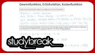 Gewinnfunktion Erlösfunktion Kostenfunktion  Betriebswirtschaftslehre [upl. by Netti33]