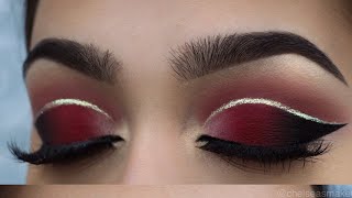 tutorial  Red cut crease  glitter [upl. by Garbe]