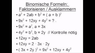 Binomische Formeln Faktorisieren bzw Ausklammern [upl. by Towne]