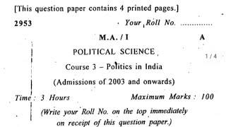 Politics in India MA political science DU SOLRegularNCWEB SEM 1st previous year question papers [upl. by Edals]