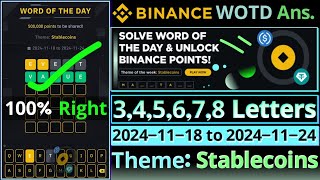 Stablecoins WOTD  Binance New WODL Answers Today  All Letters Word of the day [upl. by Raeann]