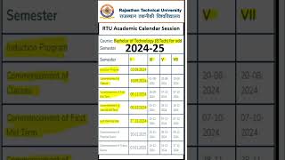 RTU BTech I Sem Academic Calendar for odd Semester Session 202425 shortsfeed [upl. by Eustasius]