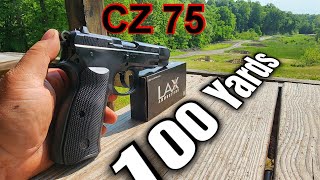 9mm CZ75 B Accurate  100 Yards Iron Sights [upl. by Wichman]