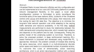 Deep Reinforcement Learning for Orchestrating Cost Aware Reconfigurations of vRANs [upl. by Nangatrad]