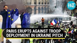 Macron Go Fight Alone For Ukraine Big Protest In Paris NATO EU Flag Ripped  Watch [upl. by Wolf]