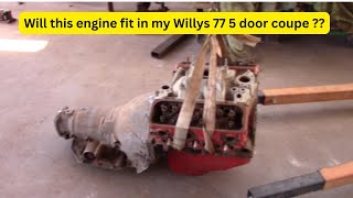 Test fitting the engine and gearbox 1933 Willys 77 5 window coupe ratrod rustrod hotrod [upl. by Schell]