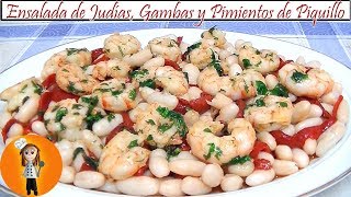 Ensalada de Judías con Gambas y Pimientos de Piquillo  Receta de Cocina en Familia [upl. by Avera49]