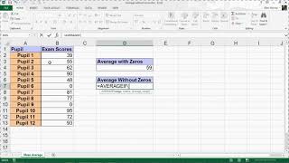 Calculate Average Excluding Zero  Excel AVERAGEIF Function [upl. by Adnerol]