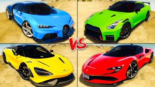 Bugatti SuperSport vs Ferrari SF90 vs Nissan GTR vs McLaren 765  GTA 5 Super Cars Which is best [upl. by Feinleib498]