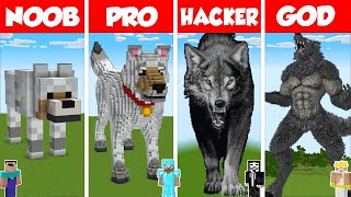 Minecraft REAL LIFE WOLF STATUE HOUSE BUILD CHALLENGE  NOOB vs PRO vs HACKER vs GOD  Dog Animation [upl. by Gaudet283]