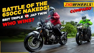 Triumph Trident 660 vs Kawasaki Z650  The Perfect First Big Bike  ZigWheelscom [upl. by Yznyl]