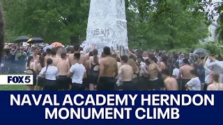 Plebes Climb Herndon Monument at Naval Academy in Annapolis [upl. by Benildas359]