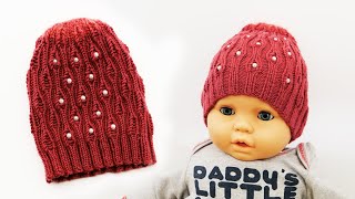 Hat with beads and knitting pattern 🐞 Шапочка с бусинками спицами [upl. by Kcirtap]