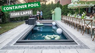 Shipping Container Swimming Pool Timelapse  ModPools Installation  Unilock Paver Patio Pool Deck [upl. by Bivins]