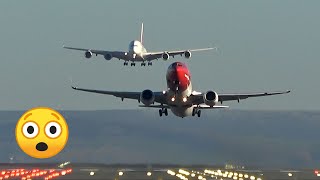 😲 Amazing  Emirates A380 landing with a B737 taking off [upl. by Flosi]