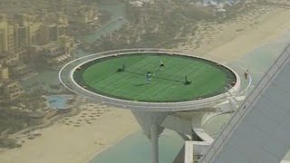 Flashback Federer amp Agassi Hit On A Helipad [upl. by Loats]