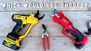 Milwaukee vs DeWalt  Battery Pruning Shears  Are they Better than Secateurs [upl. by Lister]