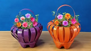 Amazing Basket Flower Pot from Recycled Plastic Bottle  Plastic Bottle Flower Vase Craft  DIY [upl. by Greenstein21]