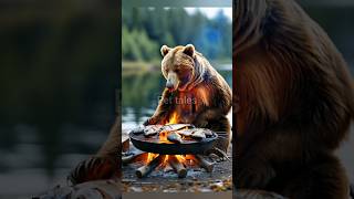 Bear Grilling Fish 🐻funny ai cat cutepet funnyanimals shorts [upl. by Sucramed]