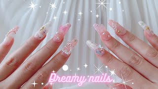 cc self nail  Dreamy Iridescent nails 🌟🩷 Nail art at home Nail tip gelx extension ASMR [upl. by Anitnemelc]