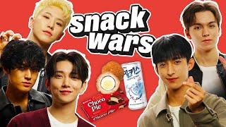 KPop Stars SEVENTEEN Try British Snacks For The First Time  Snack Wars [upl. by Ellinad]