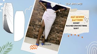 41407 Ruched Skirt with Functional Drawstring  Asymmetrical Skirt  Womens Skirt  PDF pattern [upl. by Inar]