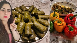 🫑Dolme Stuffed Grape Leaves and Bell Peppers  The Persian Way دولمه فلفل و برگ مو dolme barg mo [upl. by Siletotsira]