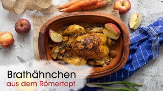 Brathähnchen knusprig aus dem Römertopf  Rezept [upl. by Leilamag]