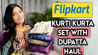 FLIPKART KURTA SET WITH DUPATTA HAUL 💙Partywear Flipkart haul 💙 flipkart affordable haul flipkart [upl. by Adiazteb]