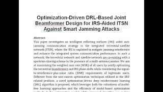 Optimization Driven DRL Based Joint Beamformer Design for IRS Aided ITSN Against Smart Jamming Attac [upl. by Misti650]