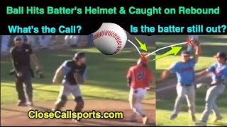 Fly Ball Hits Batters Helmet Caught by Fielder Umpire Calls an Out  Do the Rules Agree [upl. by Latsryc965]