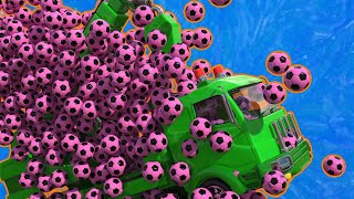 Funny Construction Vehicles Play Colors with Soccer Ball Pool  Truck Firetruck For Kids [upl. by Panchito936]